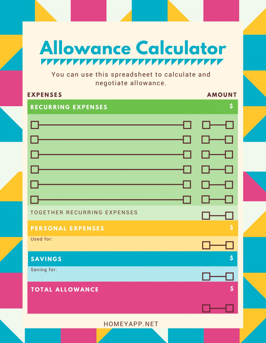 Allowance Calculator Printable Homey App for Families